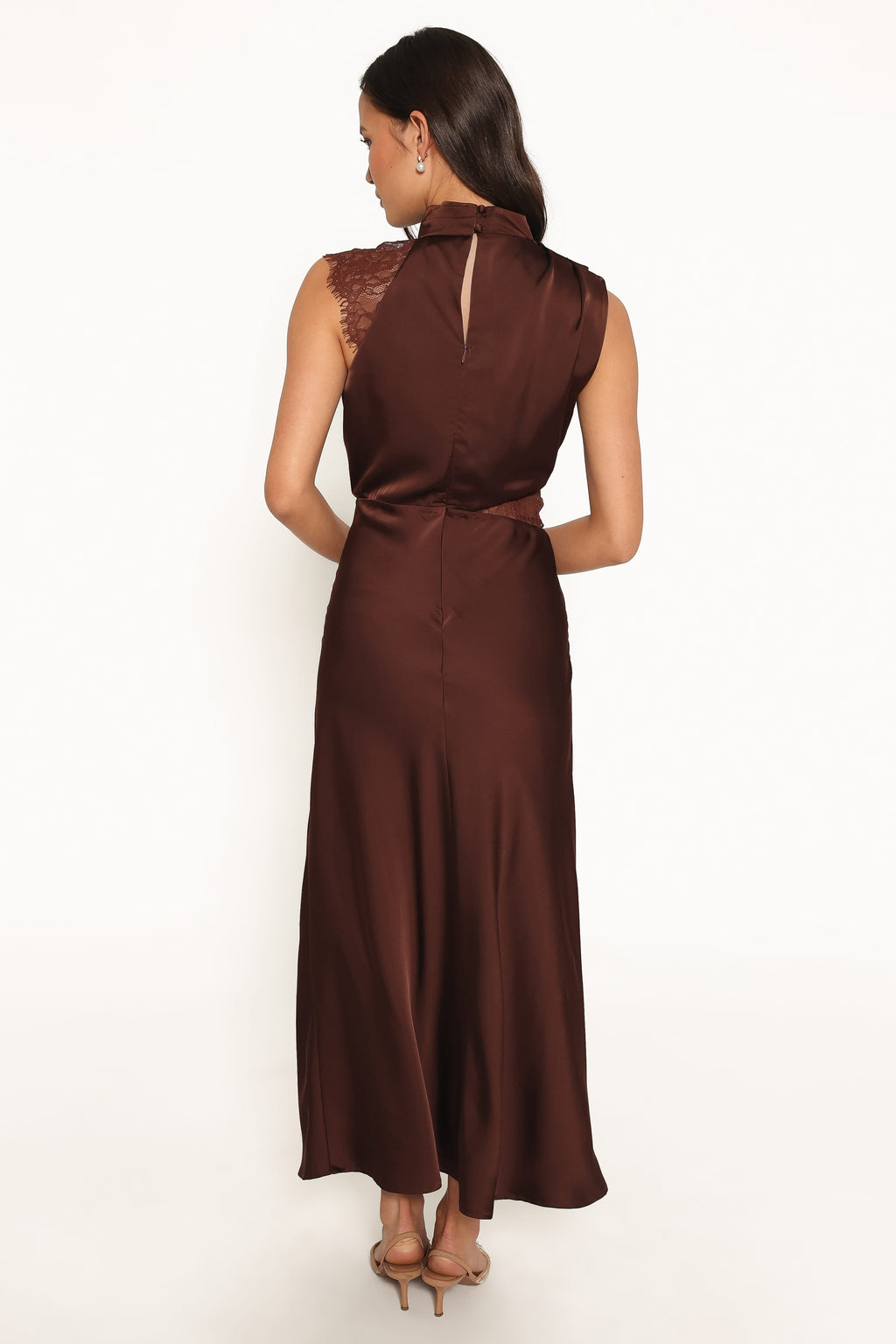 Anabelle Halter Neck Lace Maxi Dress - Chocolate Brown