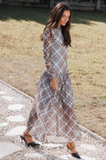 Odilia Long Sleeve Mesh Maxi Dress - Blue Plaid