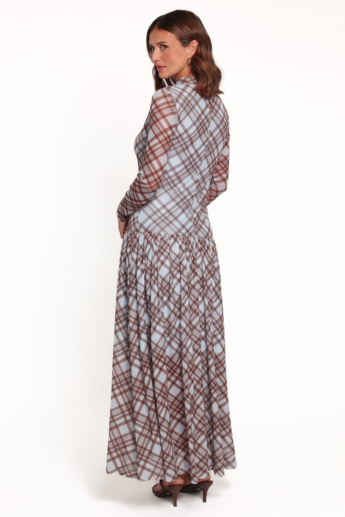 Odilia Long Sleeve Mesh Maxi Dress - Blue Plaid