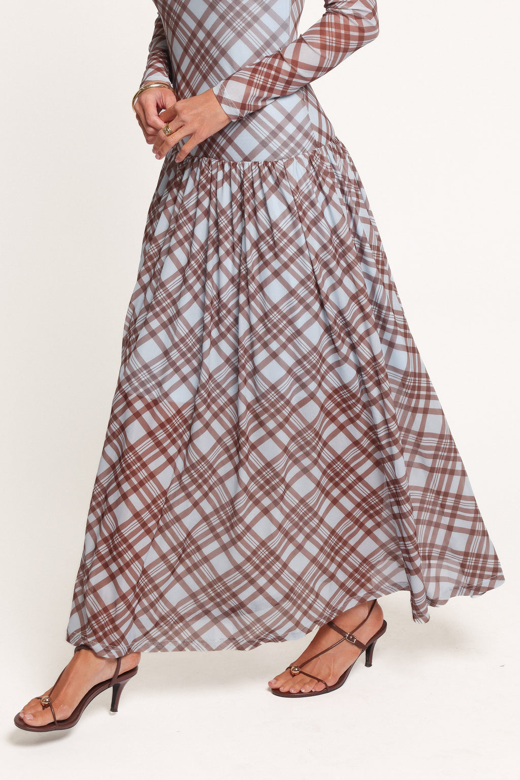 Odilia Long Sleeve Mesh Maxi Dress - Blue Plaid