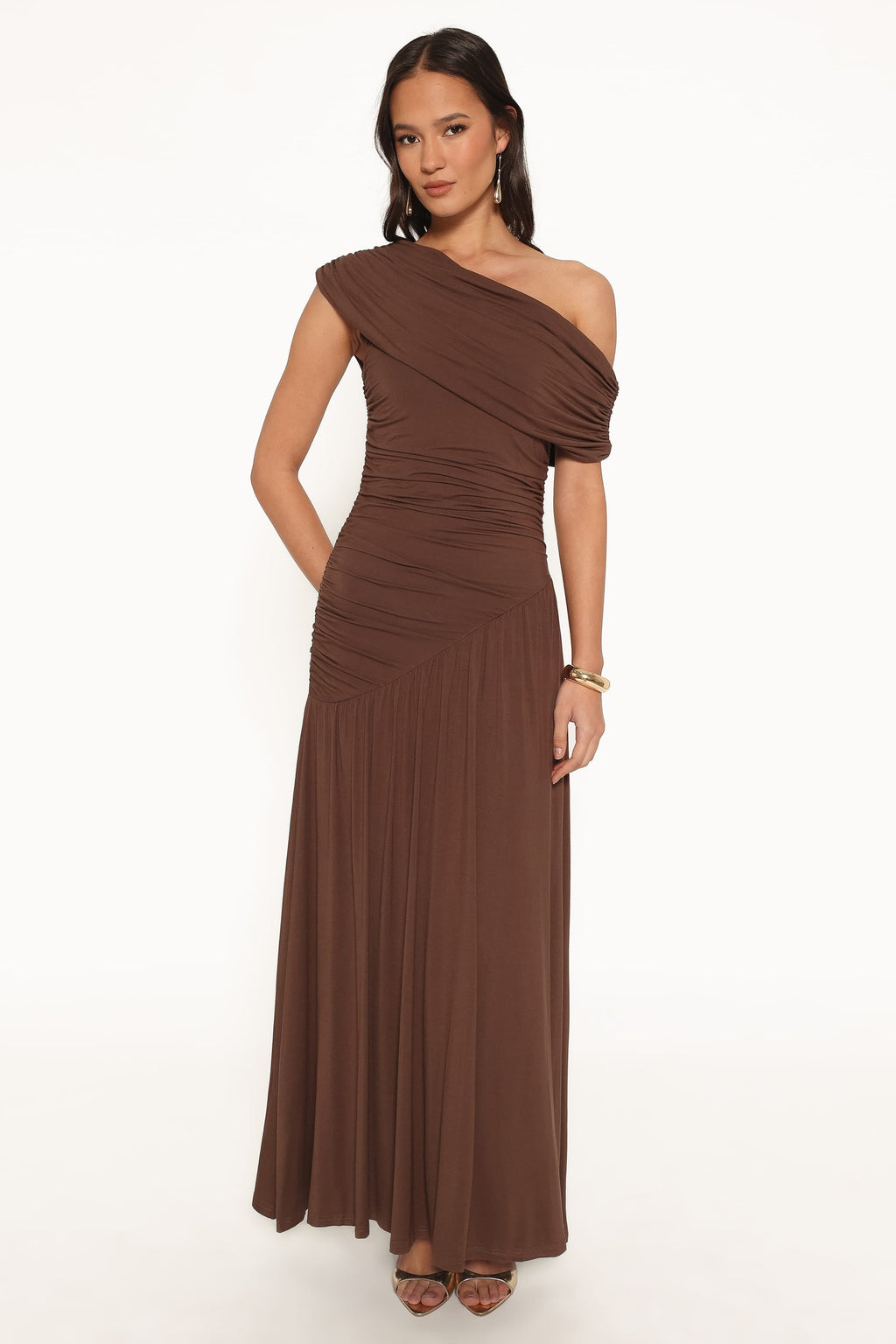 Sharmay Off Shoulder Maxi Dress - Brown
