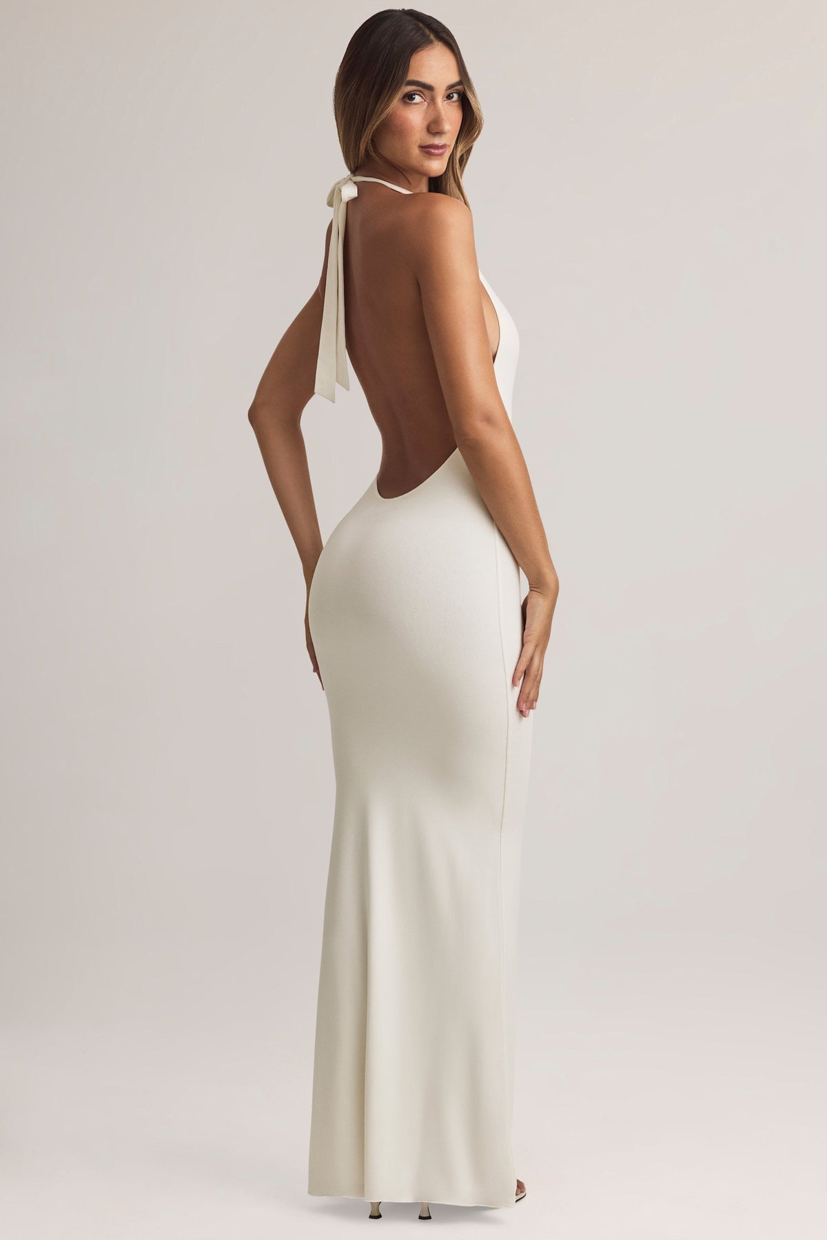 Modal Halterneck Maxi Dress in White