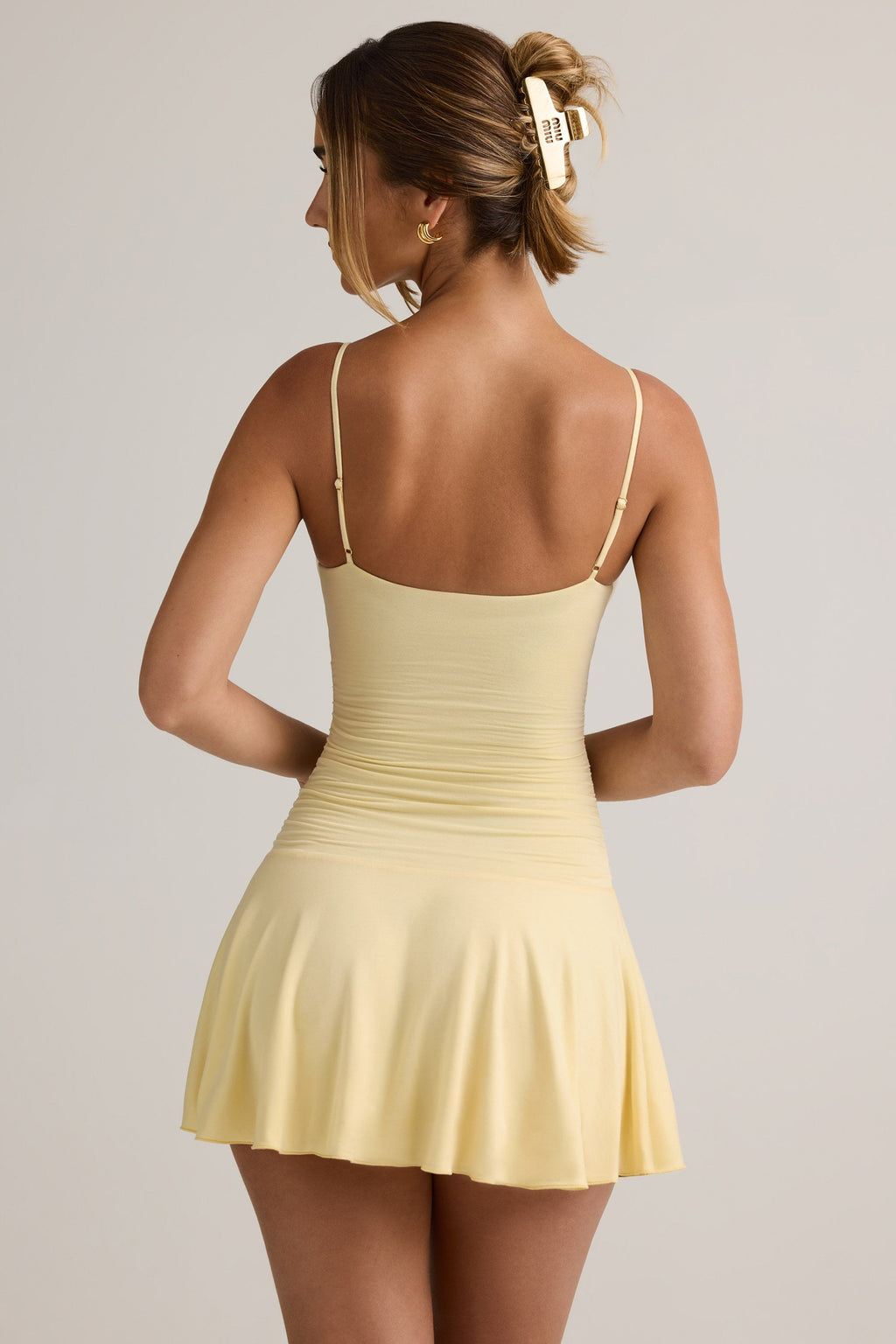 Modal Ruched A-Line Mini Dress in Buttercream Yellow