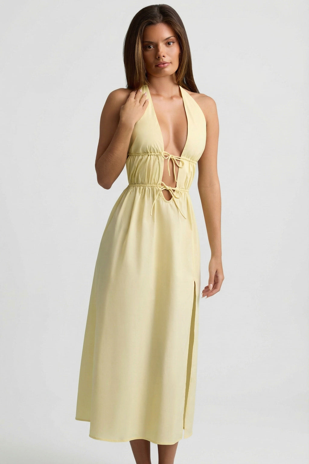 Backless Cotton-Poplin Midaxi Dress in Lemon Yellow