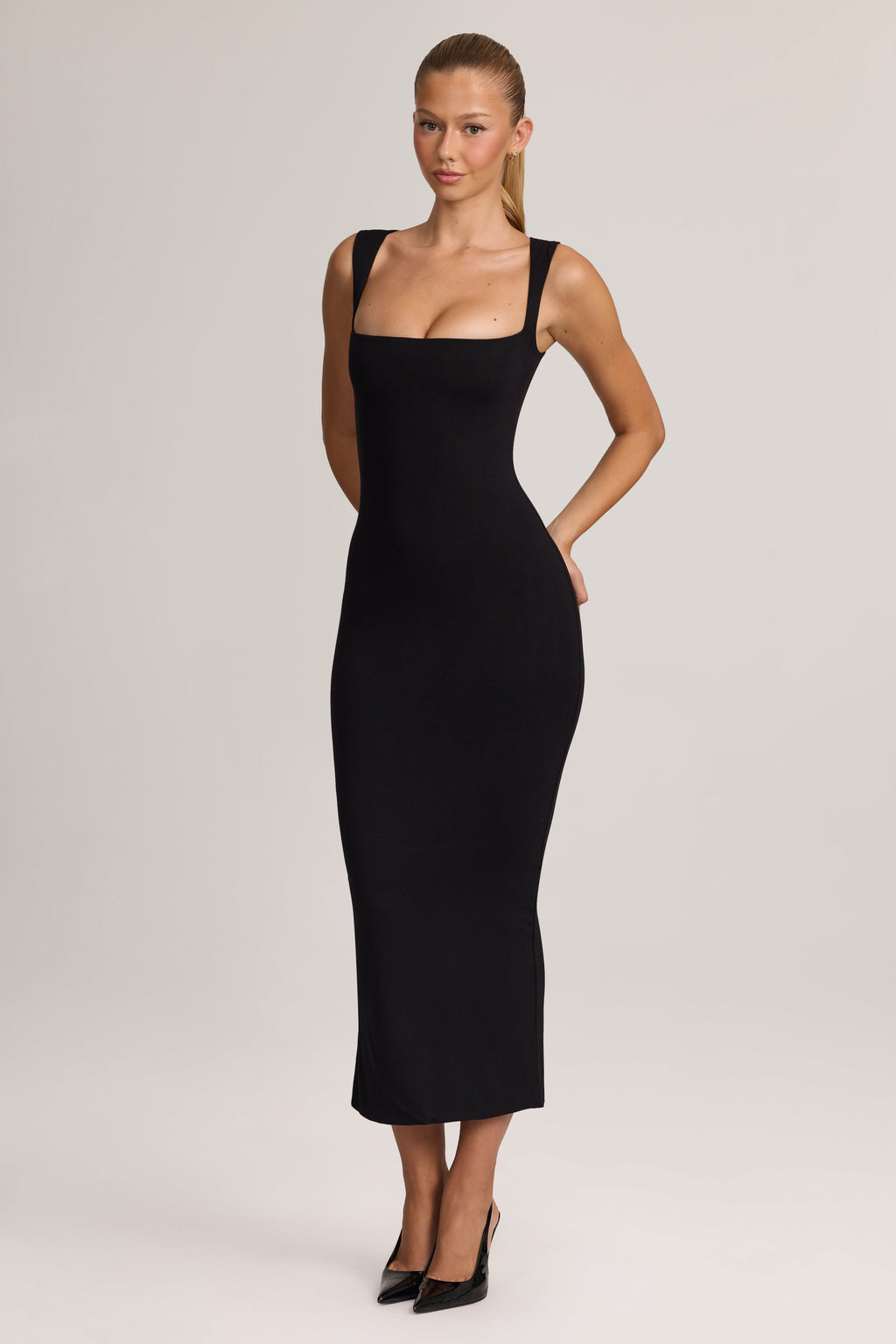Modal Bodycon Midi Dress in Black