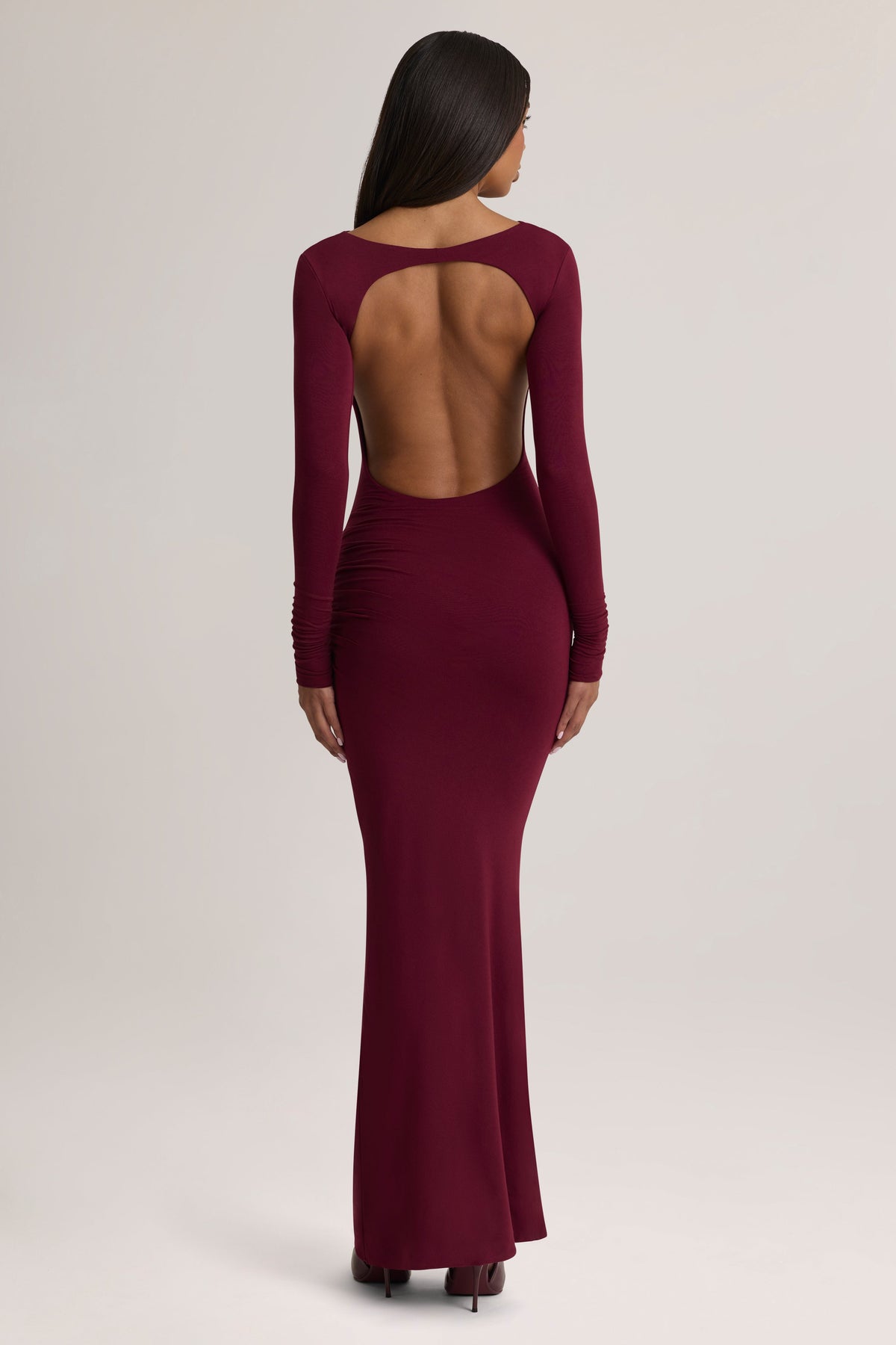 Modal Ruched Backless Maxi Dress in Wine