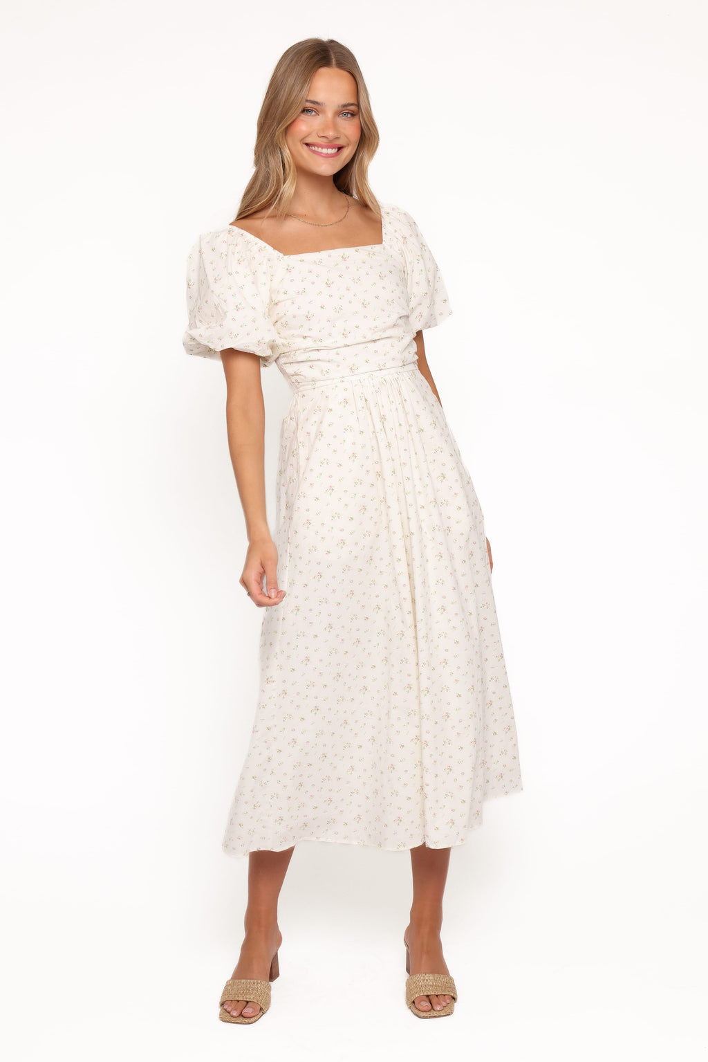 Clo Puff Sleeve Midi Dress - White Betty