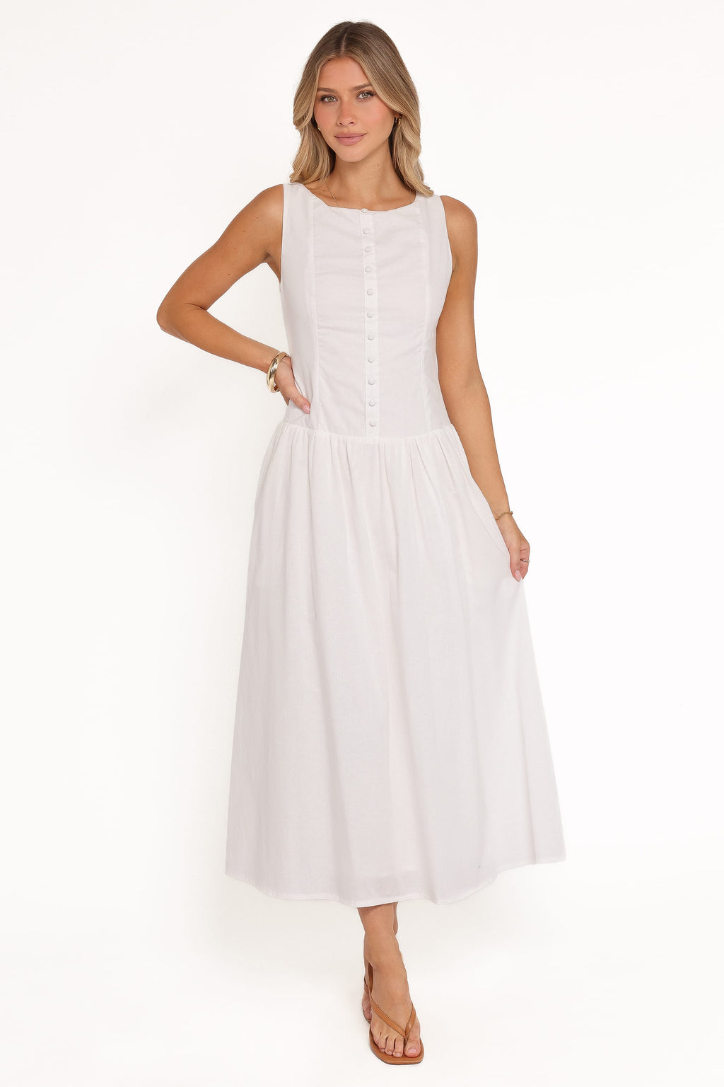 Evie Button Front Maxi Dress - White
