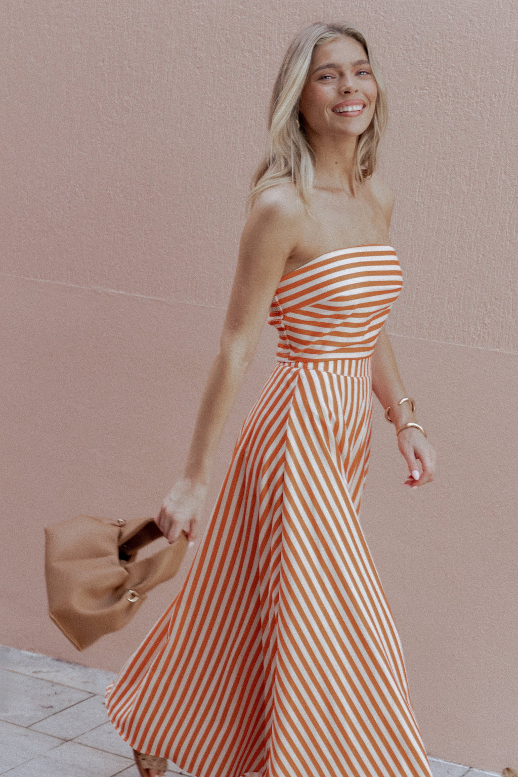 Serafina Two Piece Set - Orange Beige Stripe