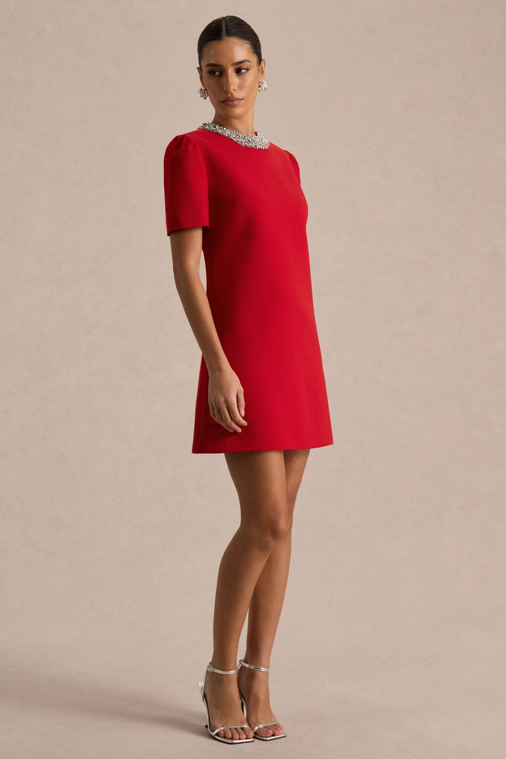 Jackie | Red Embellished High-Neck Mini Dress