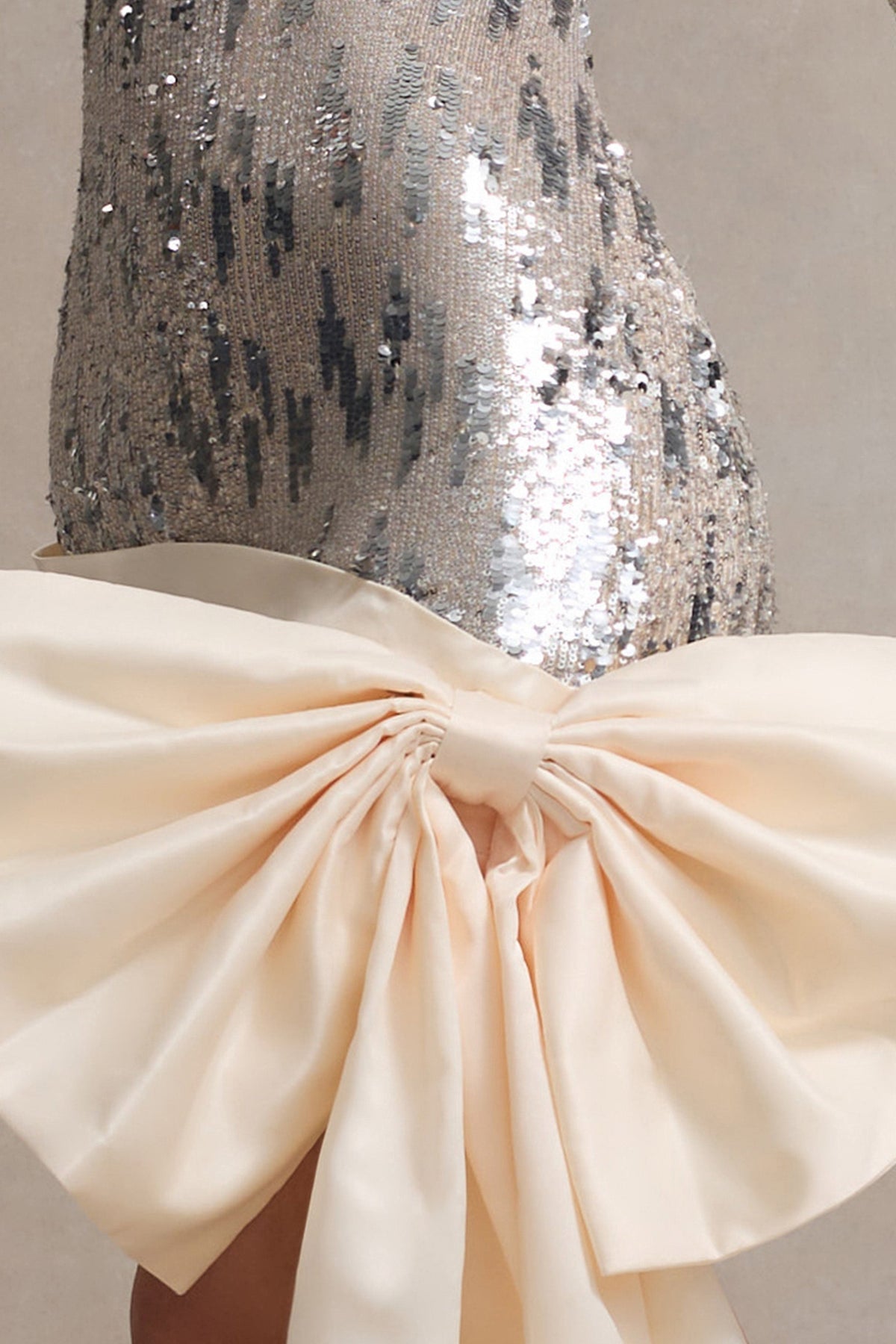 Love Galore | Off-White Sequin Mini Dress With Oversized Satin Bow