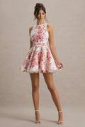 Waverly | Pink Porcelain Print Racer-Neck Sleeveless Skater Mini Dress
