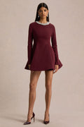 Eletta | Burgundy Embellished Crew-Neck Mini Dress