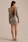 Mercedes | Champagne Sequin Boat-Neck Mini Dress With Draped Detail And Open Back