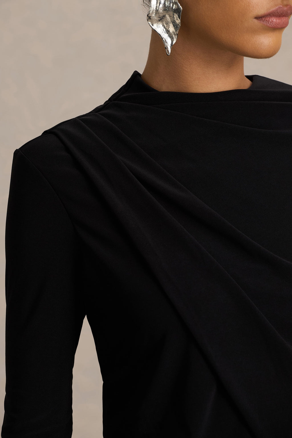 Celeste | Black Long-Sleeve Mini Dress With Cape Sleeve
