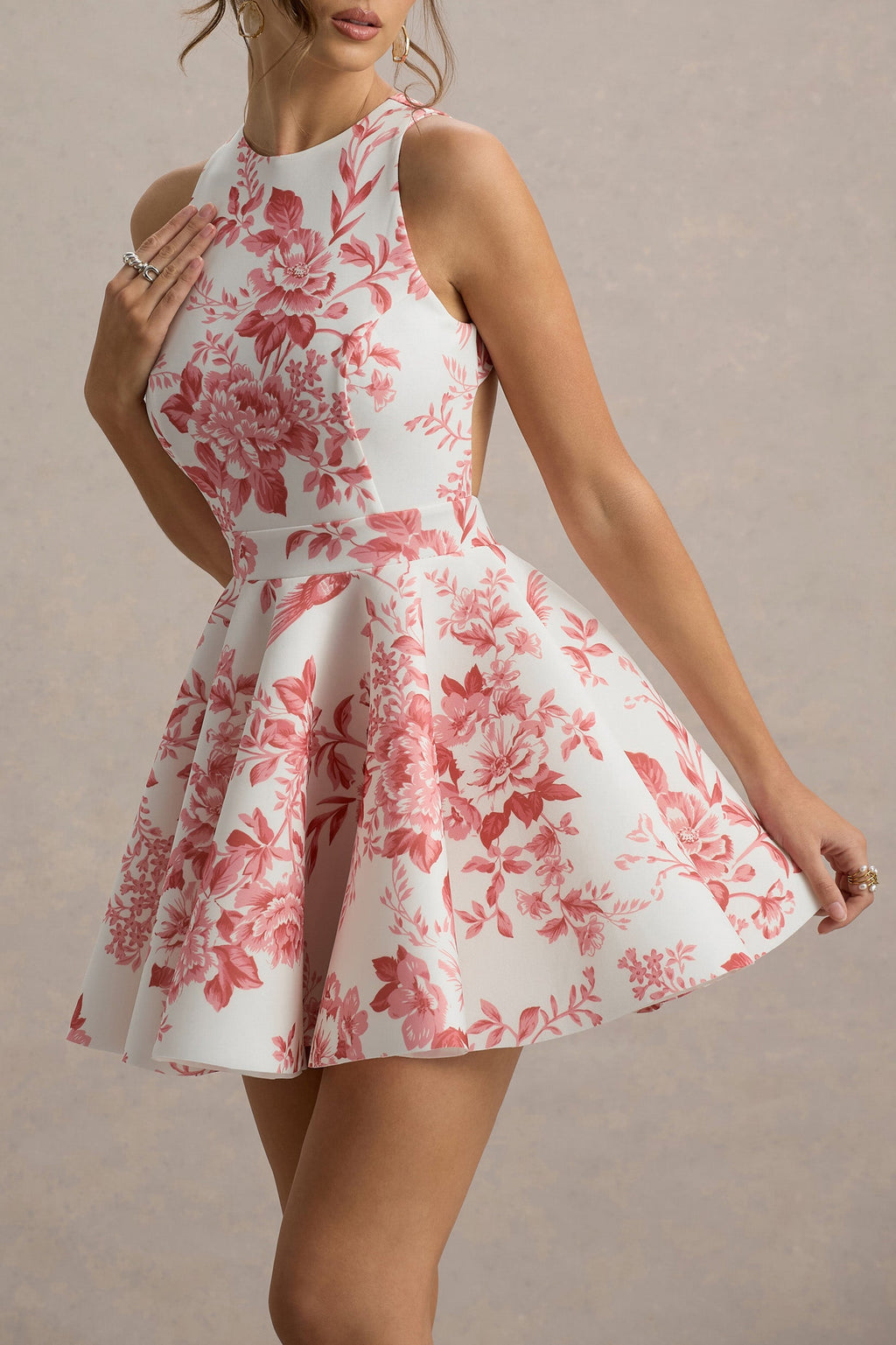 Waverly | Pink Porcelain Print Racer-Neck Sleeveless Skater Mini Dress