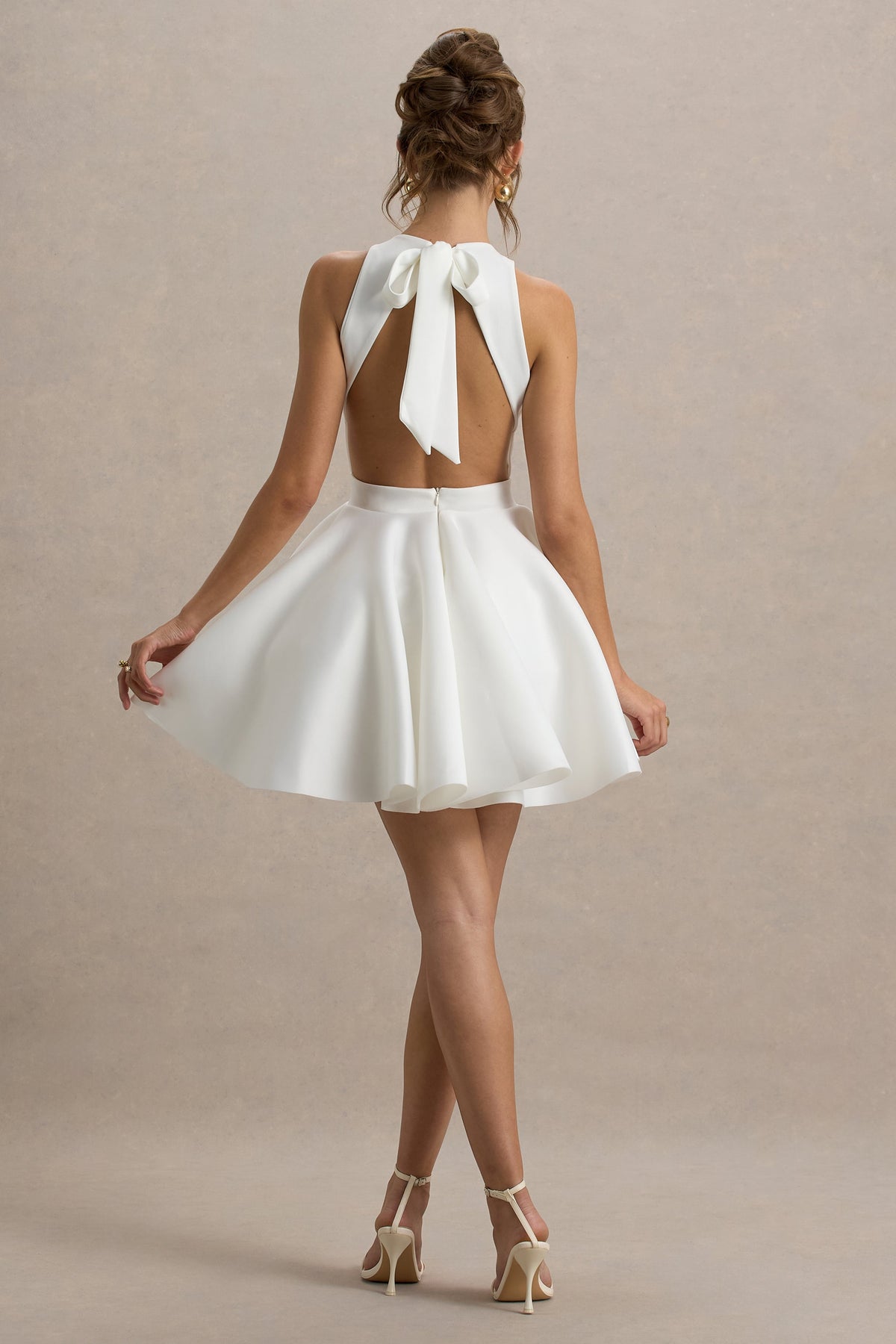 Waverly | White Racer-Neck Sleeveless Skater Mini Dress