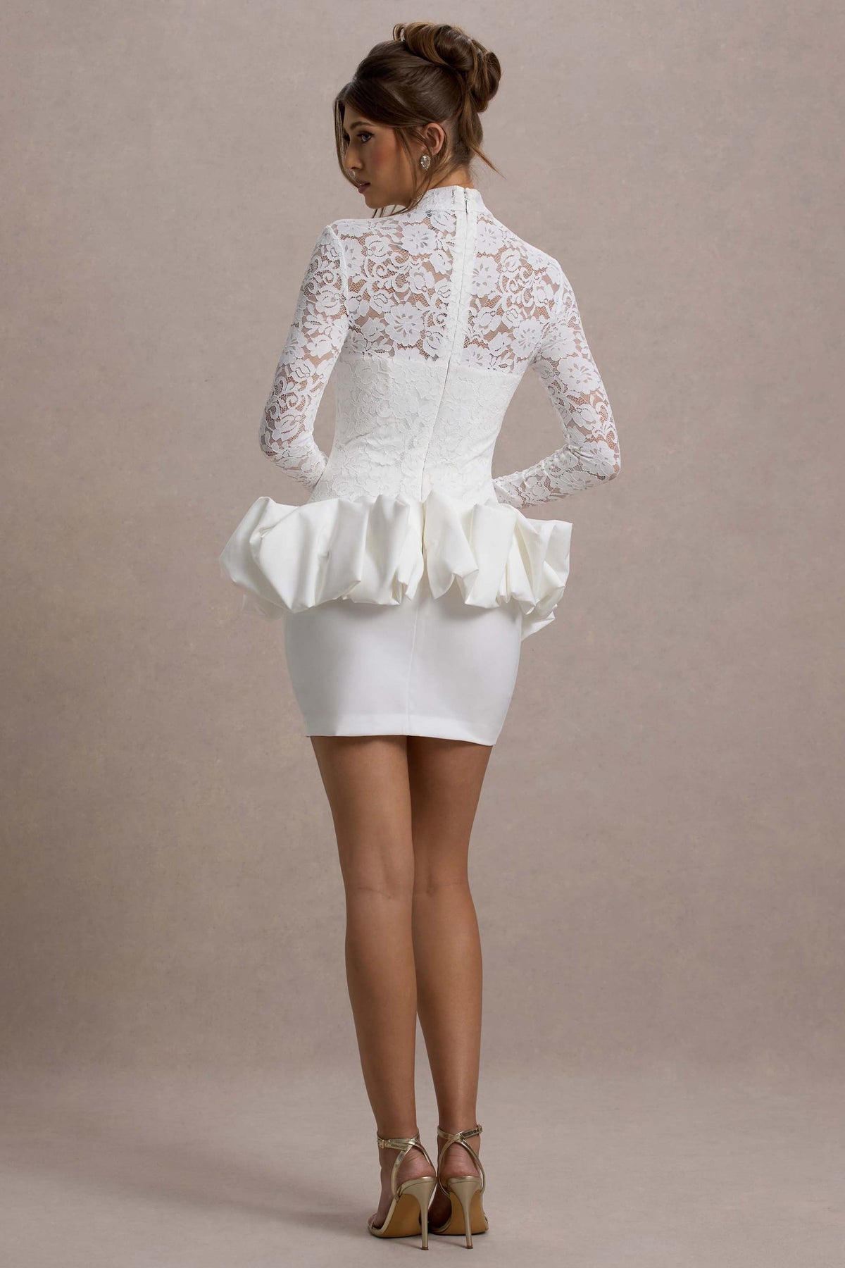 Antheia | White Lace Long-Sleeve Peplum Mini Dress