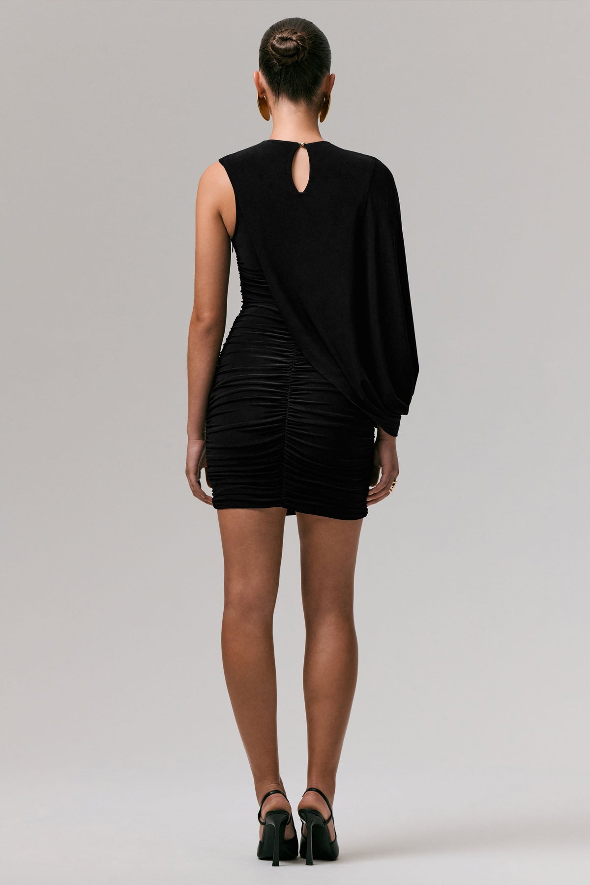 Fortuna | Black Ruched Mini Dress With One-Sleeve