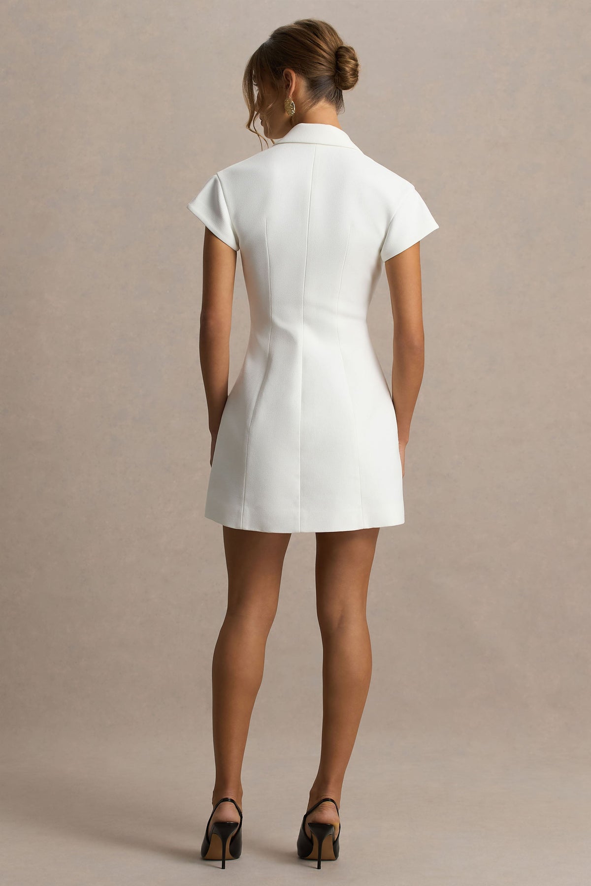 Etta | White Plunge-Neck Short Sleeved Blazer Mini Dress