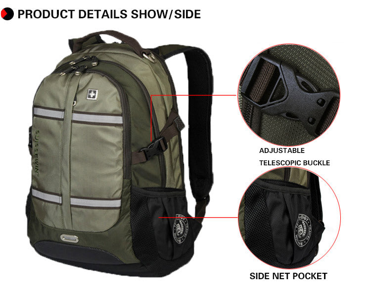 Swiss Design Green Nylon Large Travel Backpack